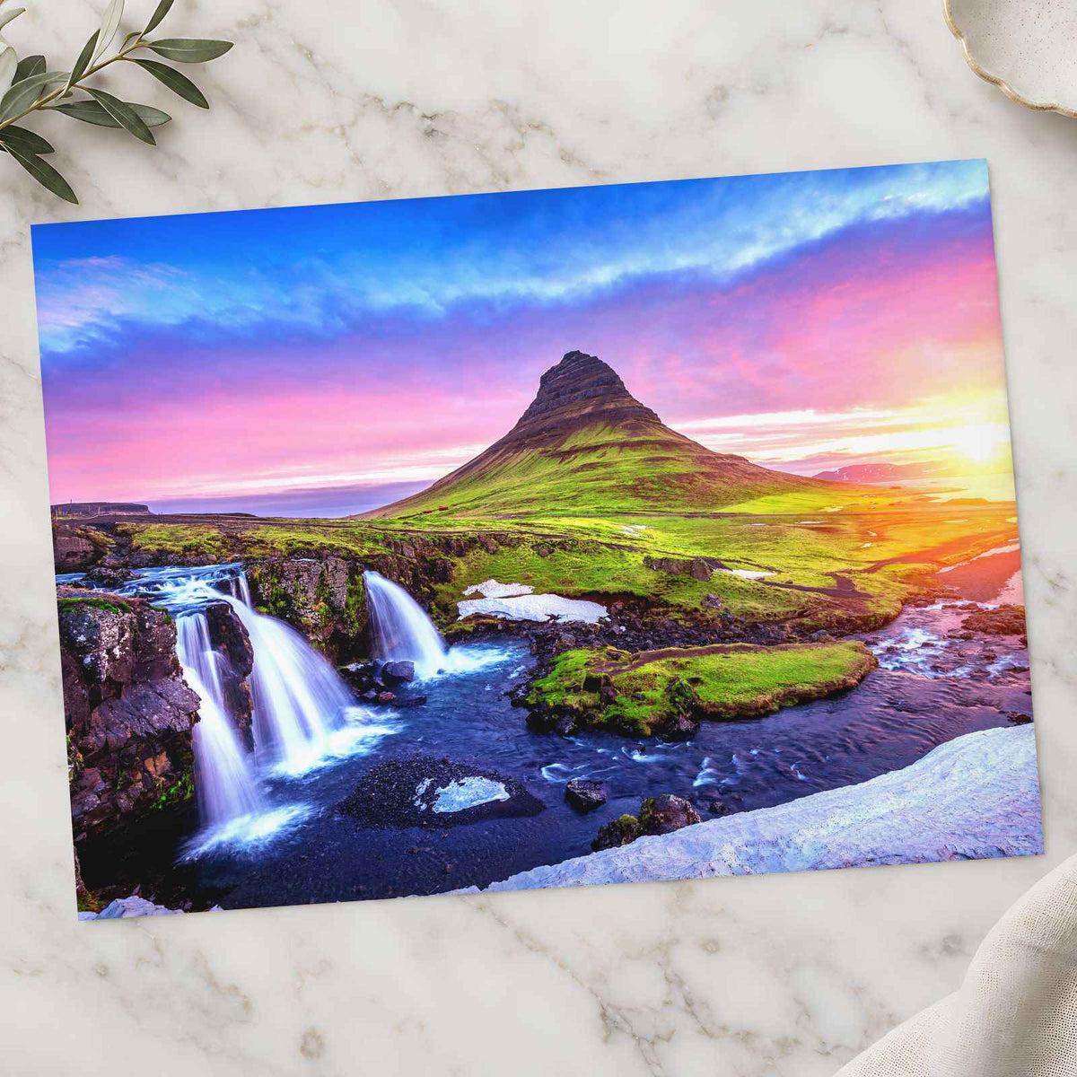 Kirkjufell at Sunrise in Iceland (Waterfalls) Photo Wall Print (7 Sizes)