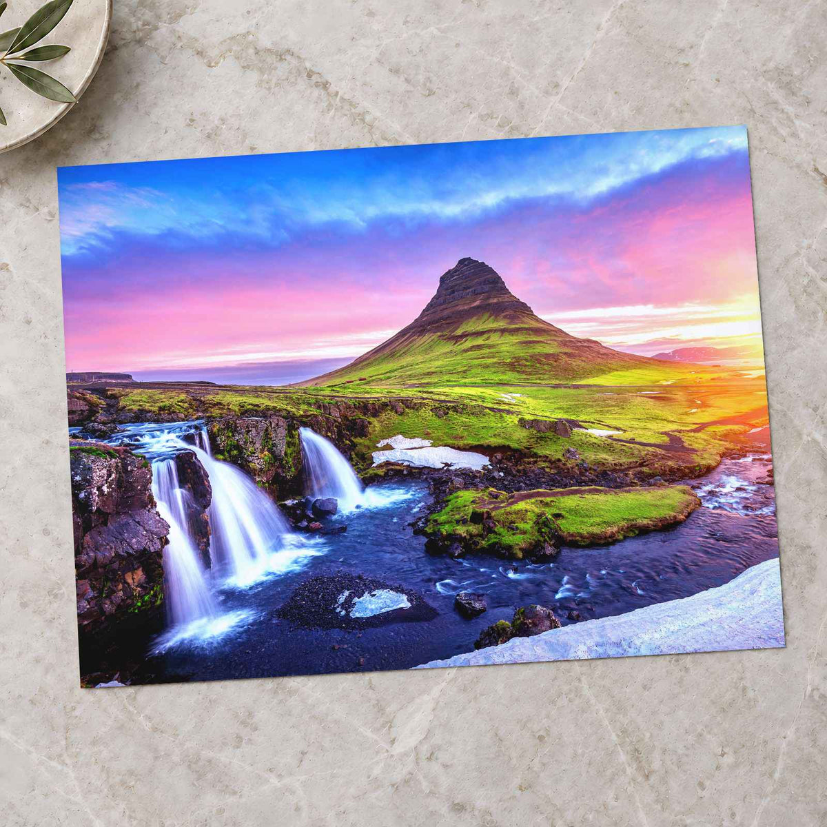 Kirkjufell at Sunrise in Iceland (Waterfalls) Photo Wall Print (7 Sizes)