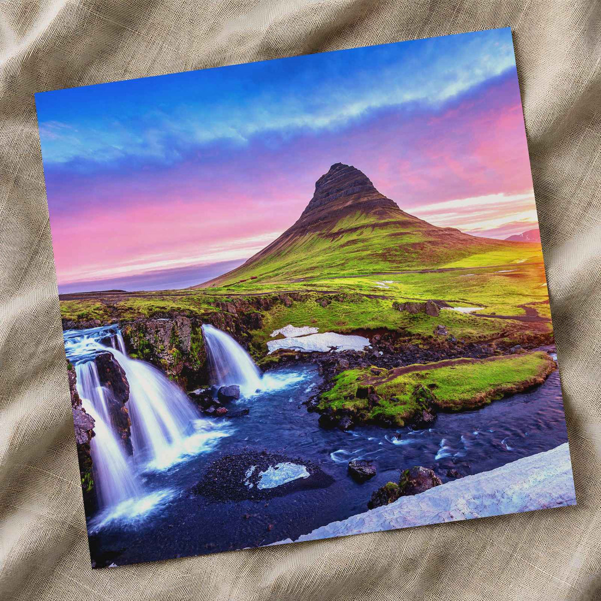 Kirkjufell at Sunrise in Iceland (Waterfalls) Photo Wall Print (7 Sizes)