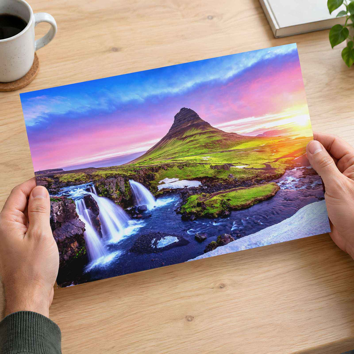 Kirkjufell at Sunrise in Iceland (Waterfalls) Photo Wall Print (7 Sizes)