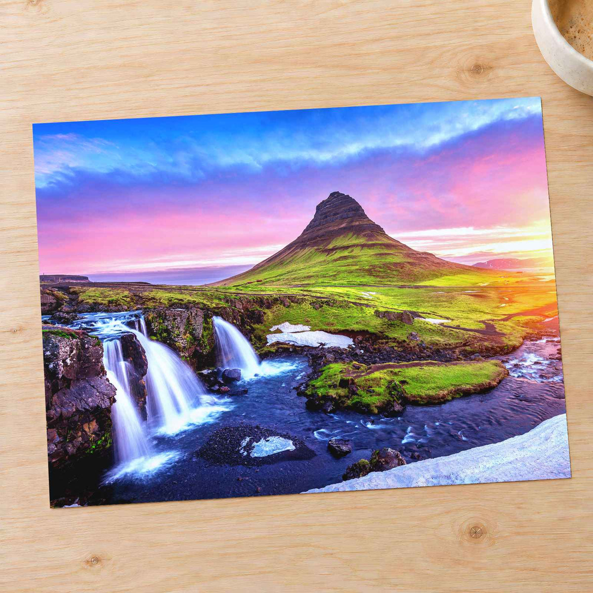Kirkjufell at Sunrise in Iceland (Waterfalls) Photo Print Wall Decor