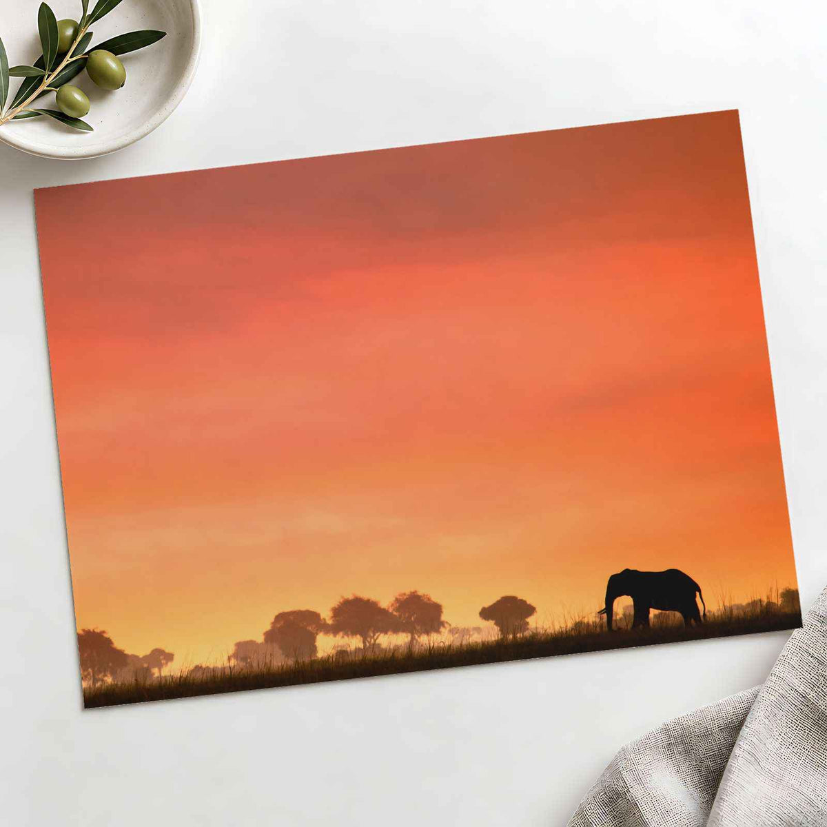 Elephant Silhouette at Sunset Photo Print Wall Decor