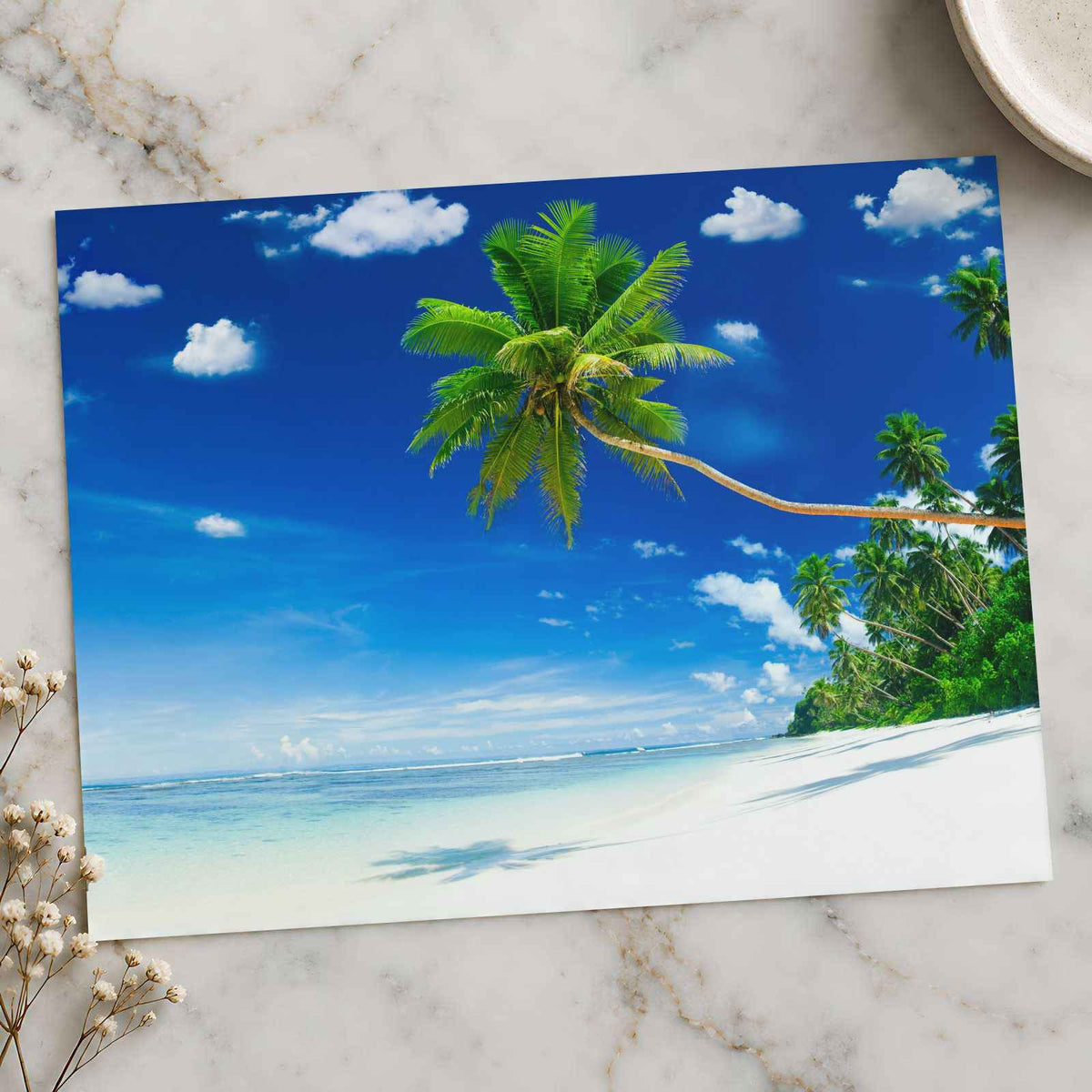 Tropical Beach on Samoa with Palm Tree Photographic Art Print (7 Sizes)