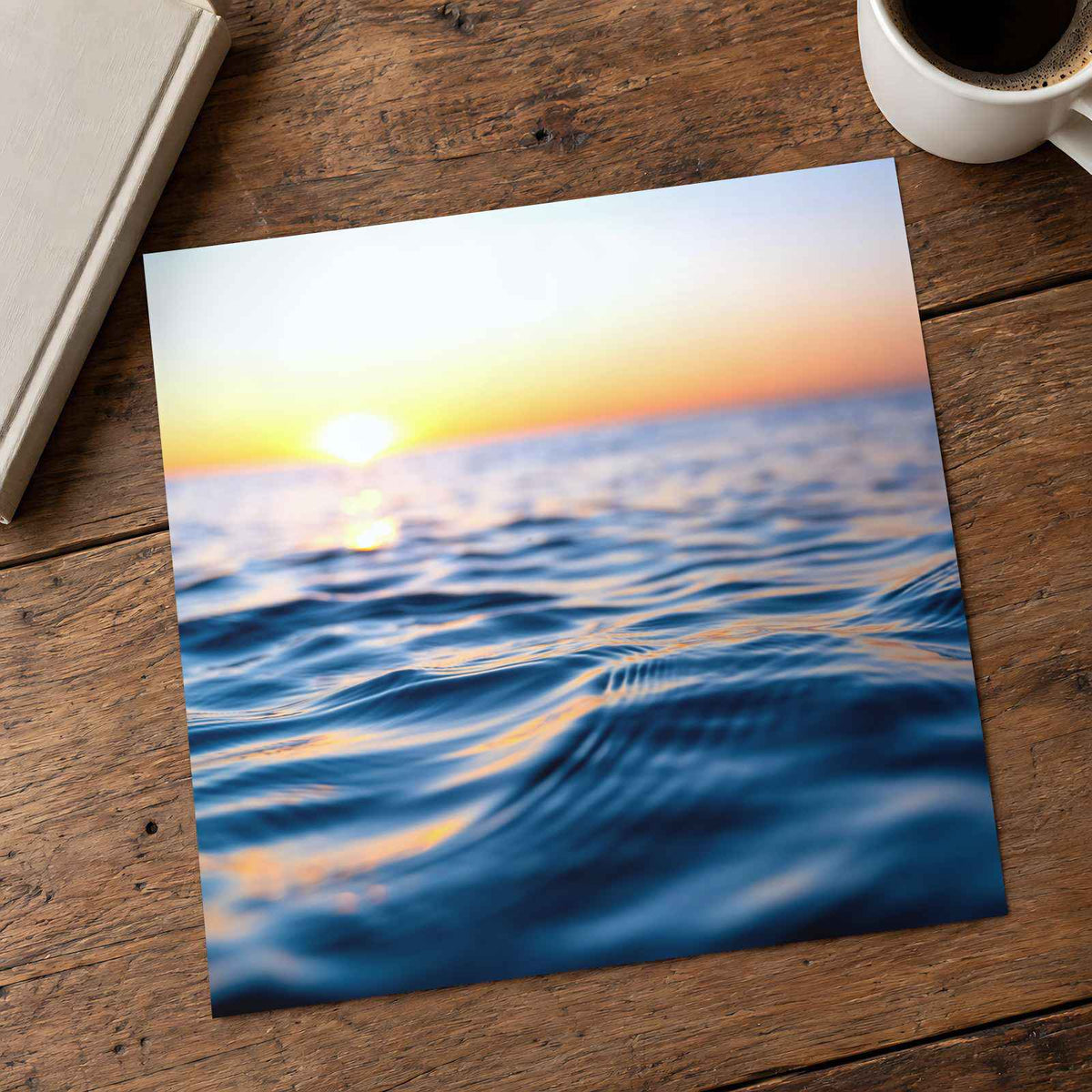 Sun Setting Over Ocean on Golden Photo Wall Print (7 Sizes) - Shipped Flat