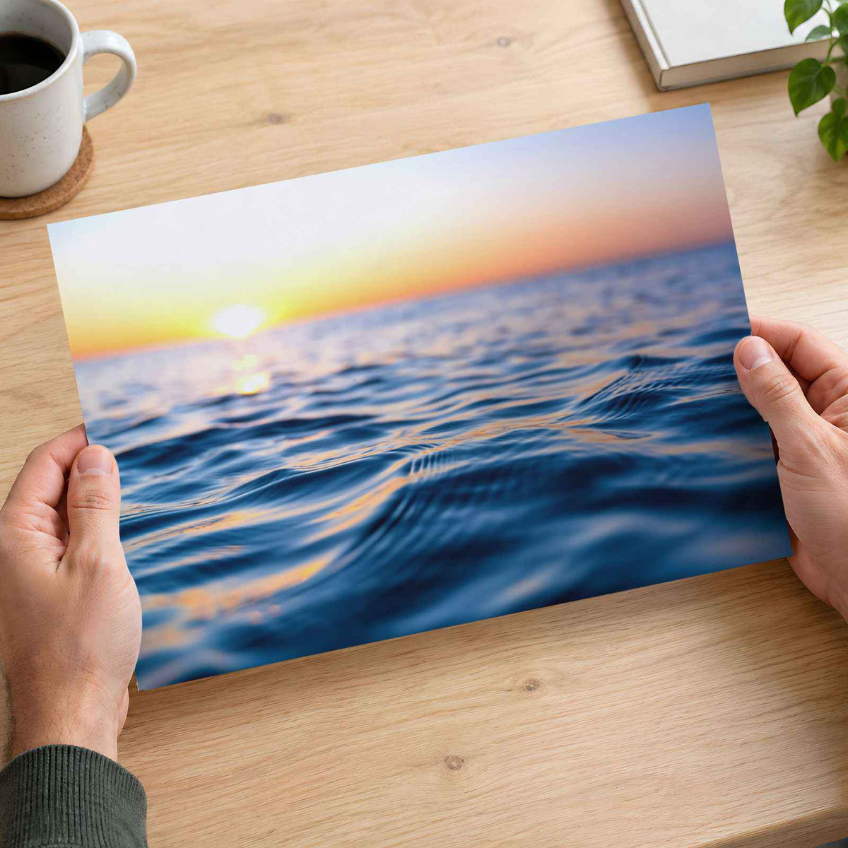 Sun Setting Over Ocean on Golden Photo Wall Print (7 Sizes) - Shipped Flat