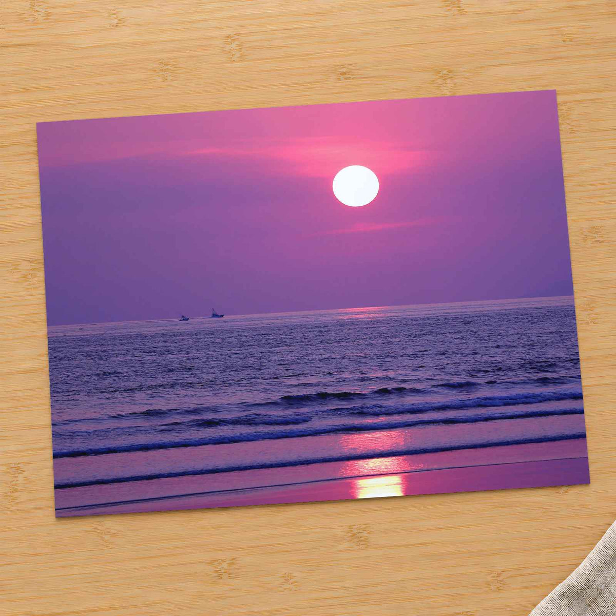 Sun Setting Over Ocean with Violet Sky Photo Print Wall Decor