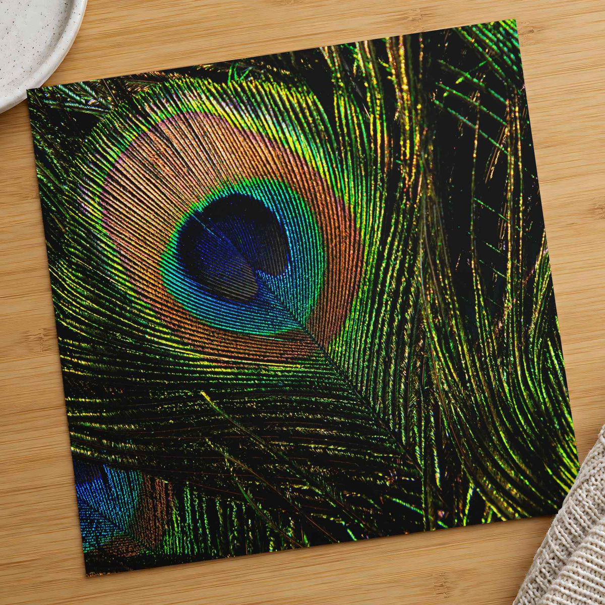 Close Up of Peacock's Tail Feathers Photo Wall Print (7 Sizes) - High Quality