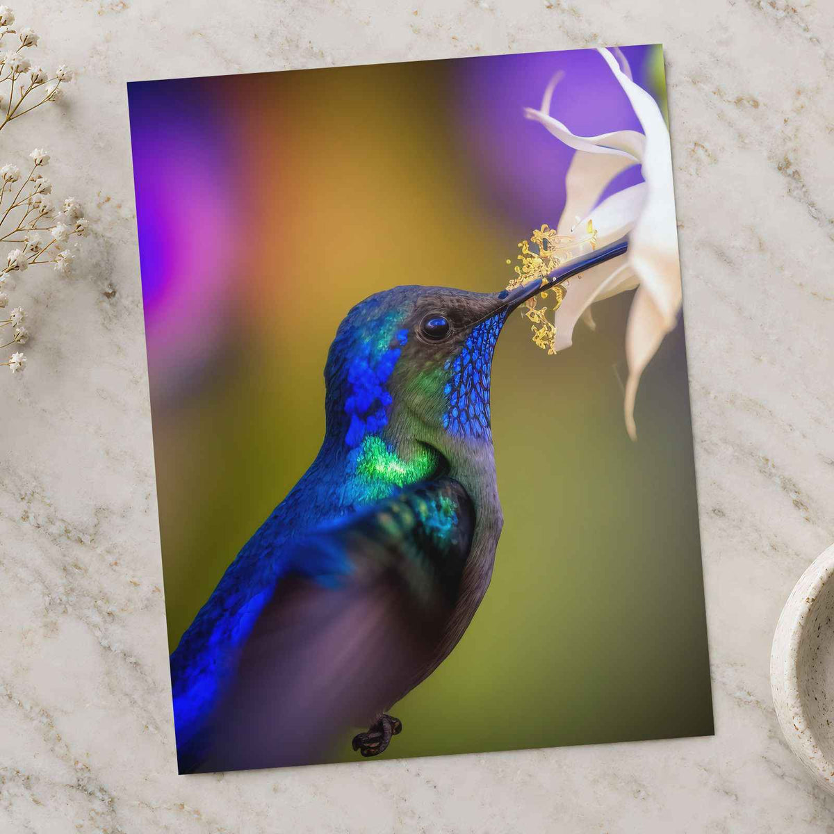 Hummingbird Feeding from a White Flower by Allec Gomes Photo Print Wall Decor