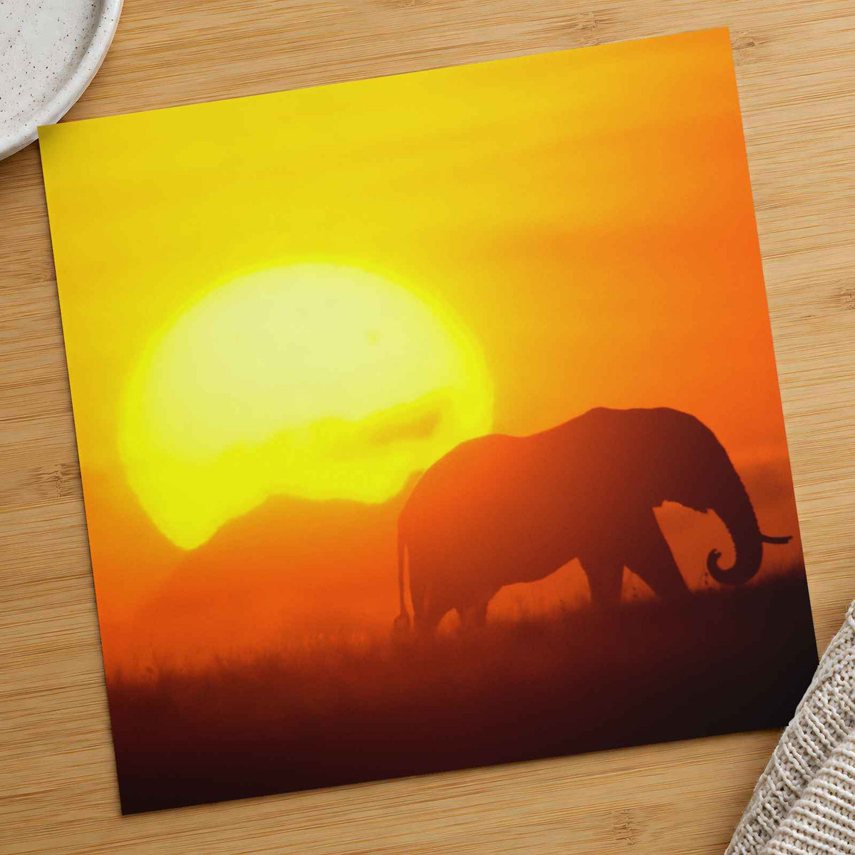 Elephant Walking at Sunset Photo Wall Print (7 Sizes) - Heavyweight