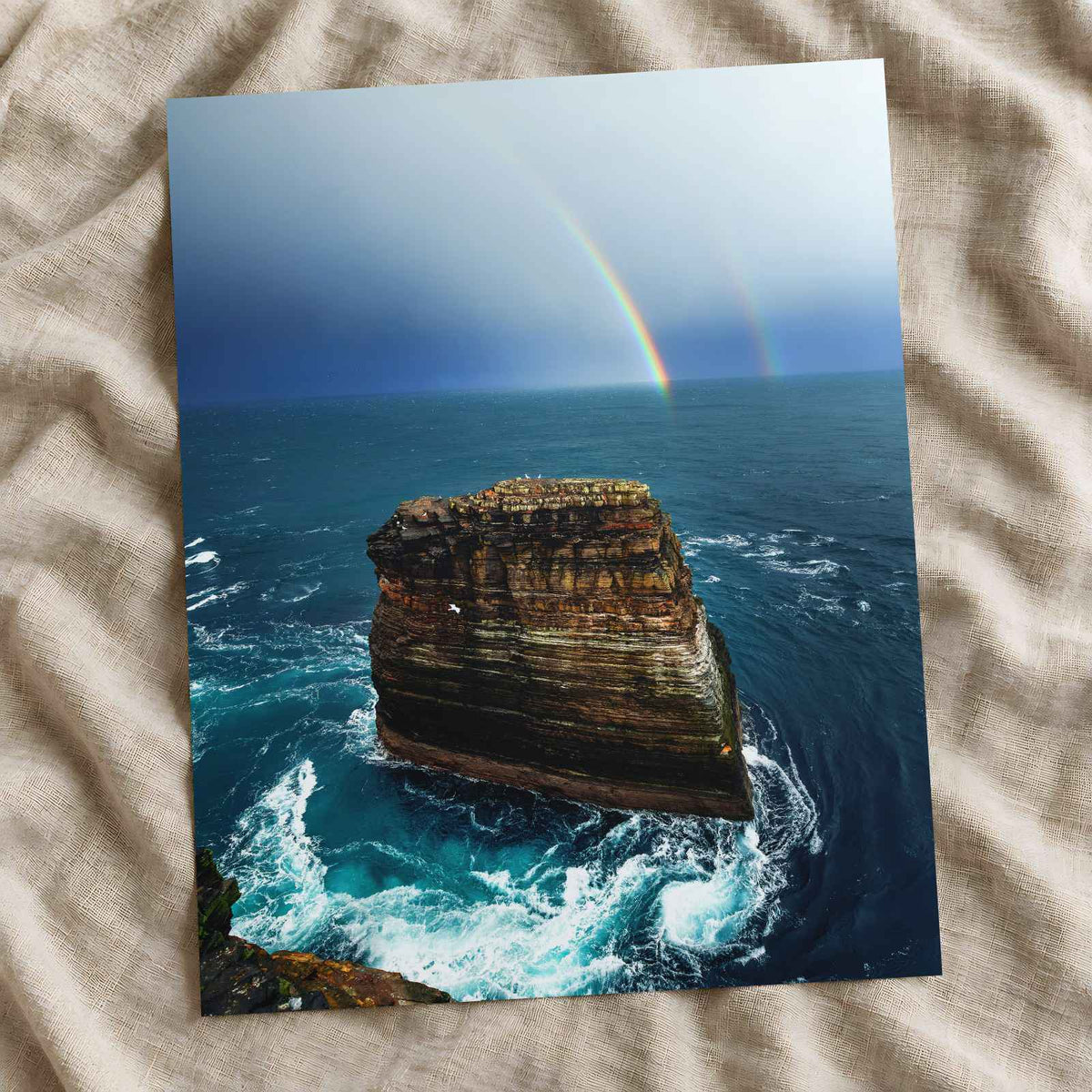 Rainbow Over Ocean Near Rocky Cliff Photography Print (7 Sizes) - Satin Luster