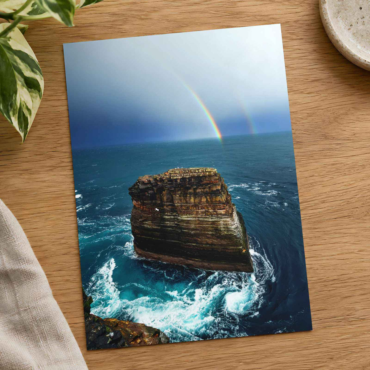 Rainbow Over Ocean Near Rocky Cliff Photography Print (7 Sizes) - Satin Luster
