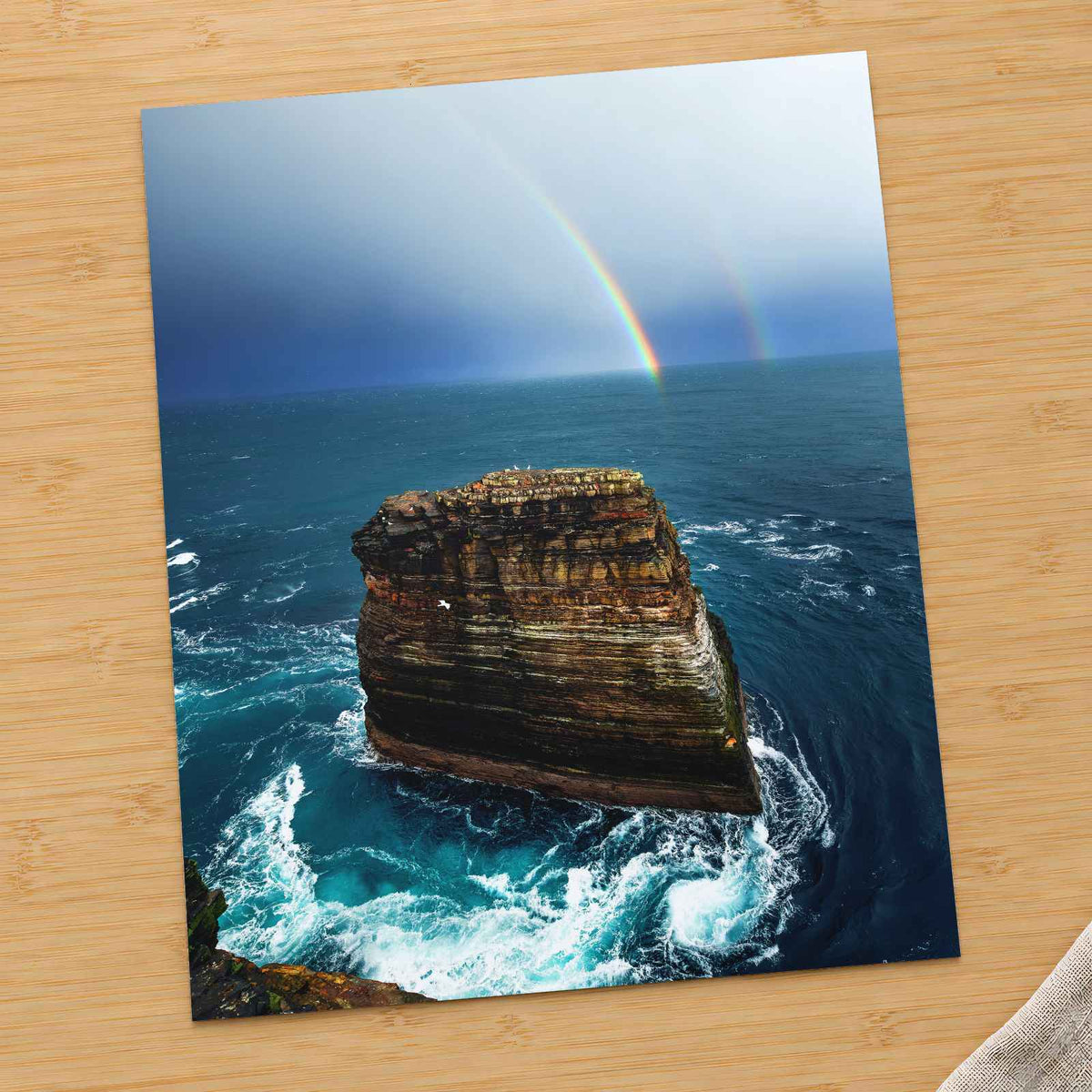 Rainbow Over Ocean Near Rocky Cliff Photography Print (7 Sizes) - Satin Luster