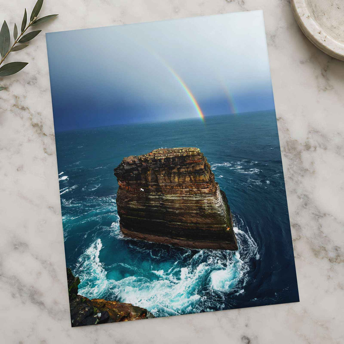 Rainbow Over Ocean Near Rocky Cliff Photography Print (7 Sizes) - Satin Luster