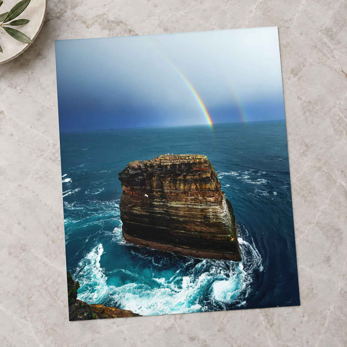 Rainbow Over Ocean Near Rocky Cliff by Joshua Earle Photo Print Wall Decor