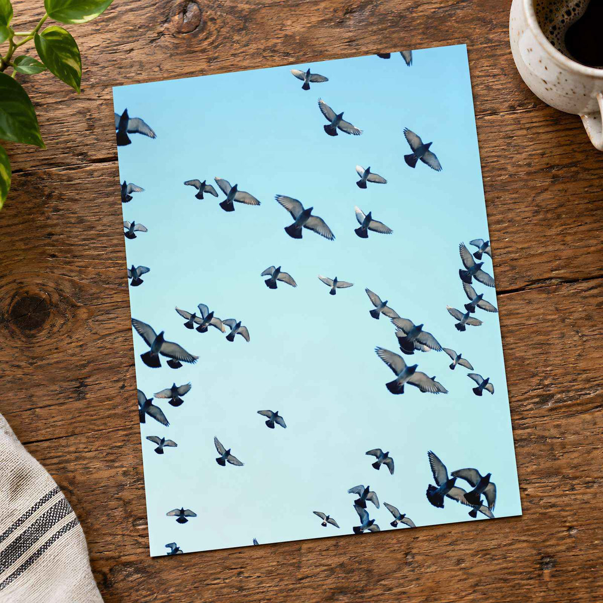 Flock of Pigeons Flying in Clear Blue Sky by Ahmet Kurt Photo Print Wall Decor