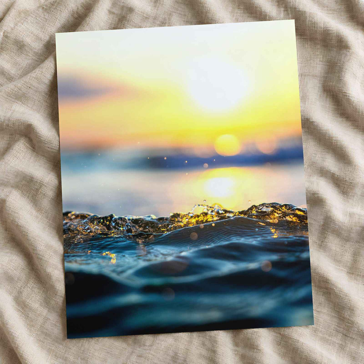 Sun Setting Over a Splashing Water Photographic Art Print (7 Sizes) - Frameable
