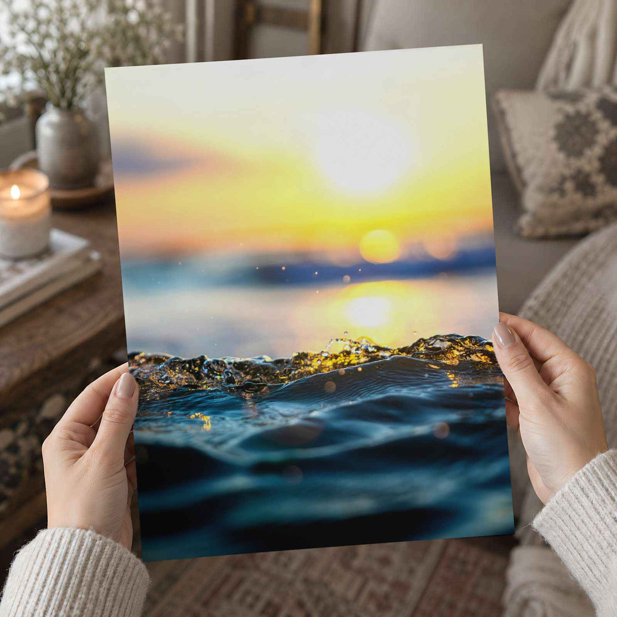 Sun Setting Over a Splashing Water Photographic Art Print (7 Sizes) - Frameable