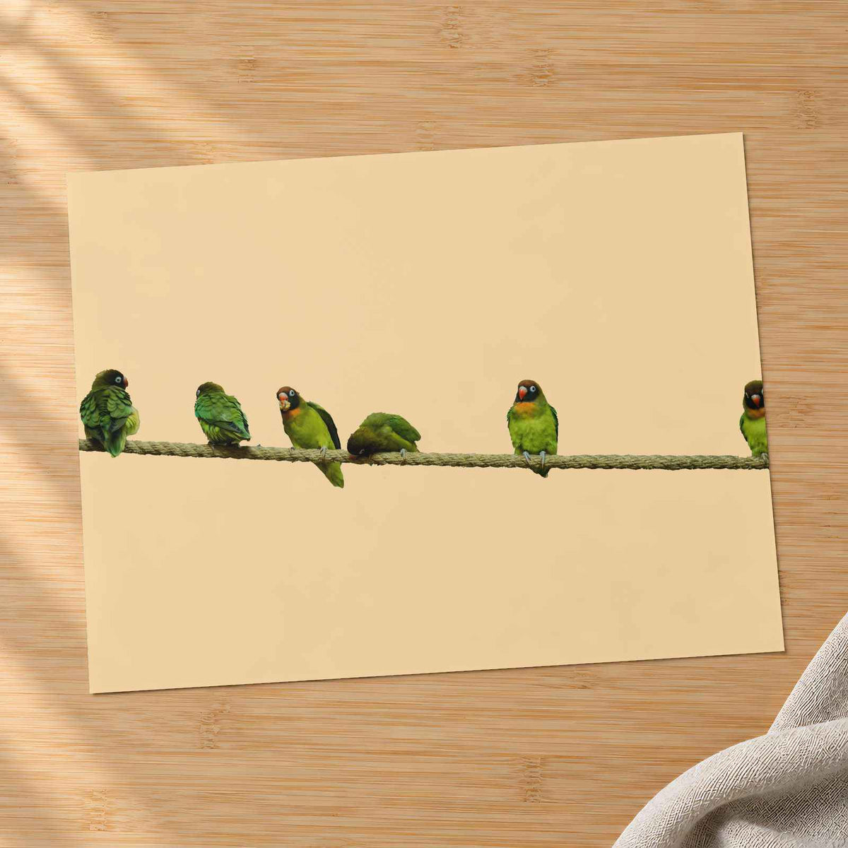 Group of Green Birds Sitting on Wire Ohio Photo Wall Art (7 Sizes)