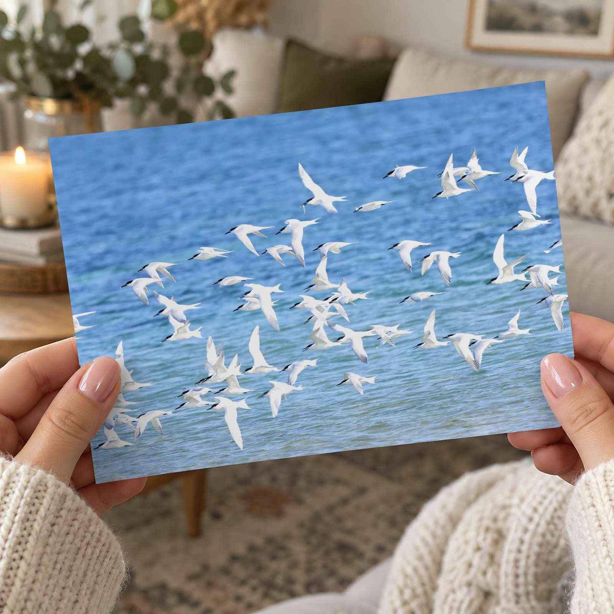 Flock of Birds Flying Over the Ocean Photo Print (7 Sizes) - High Quality