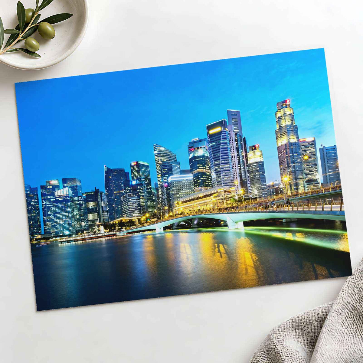 Singapore Skyline in Evening, Marina Bay Photography Print (7 Sizes) - Frameable