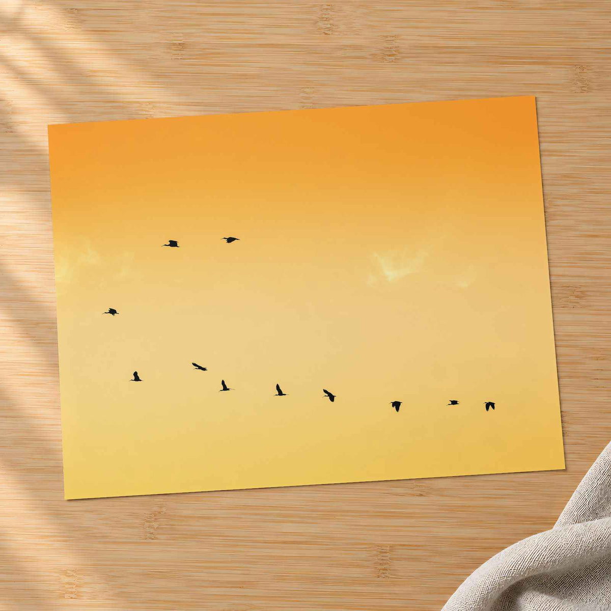Flock of Birds Flying Across a Sunset Sky Photo Wall Print (7 Sizes) - Frameable