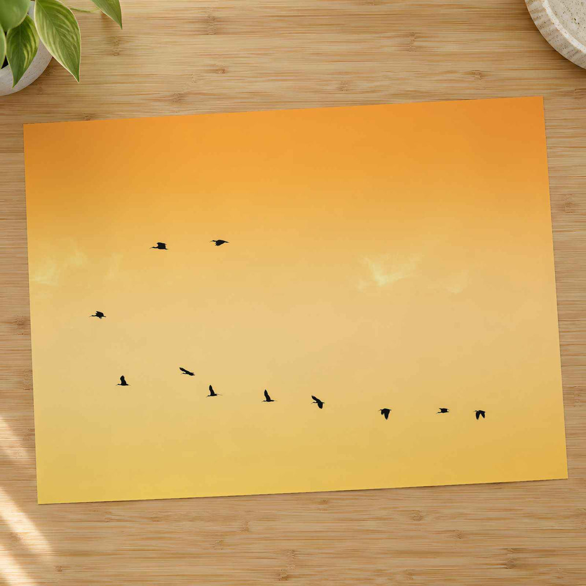 Flock of Birds Flying Across a Sunset Sky Photo Wall Print (7 Sizes) - Frameable
