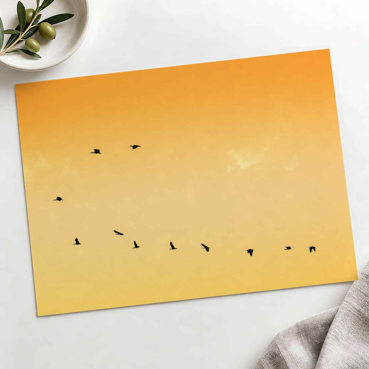 Flock of Birds Flying Across a Sunset Sky Photo Wall Print (7 Sizes) - Frameable