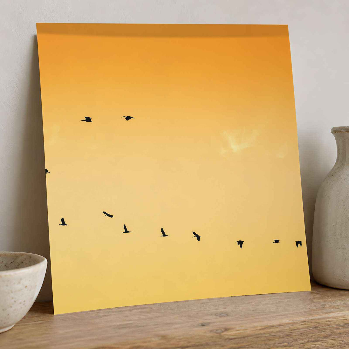 Flock of Birds Flying Across a Sunset Sky Photo Wall Print (7 Sizes) - Frameable