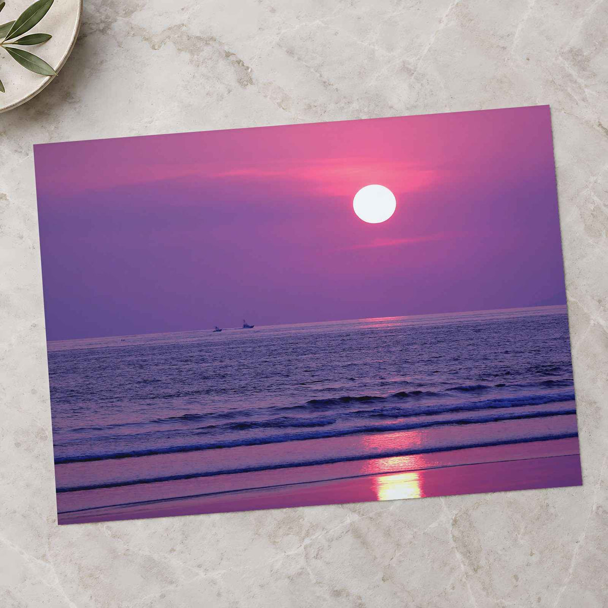 Violet Sun Setting Over Ocean Photography Print (4 Sizes) - Ready to Frame