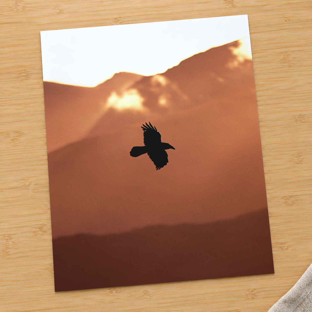 Raven Flying with Mountains in Background Photo Print (6 Sizes) - Crisp Detail