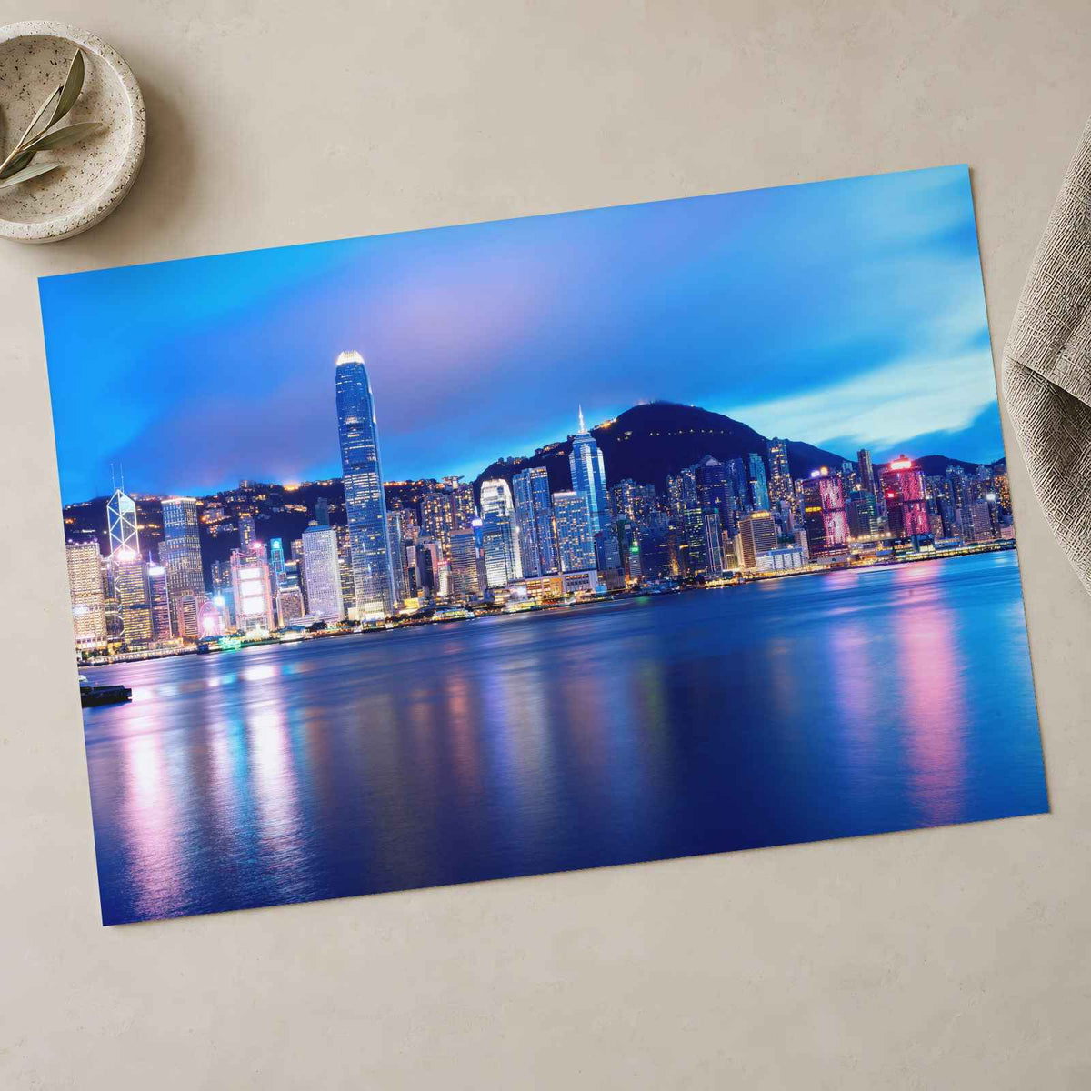 Night from Across Water Hong Kong Photography Print (7 Sizes)