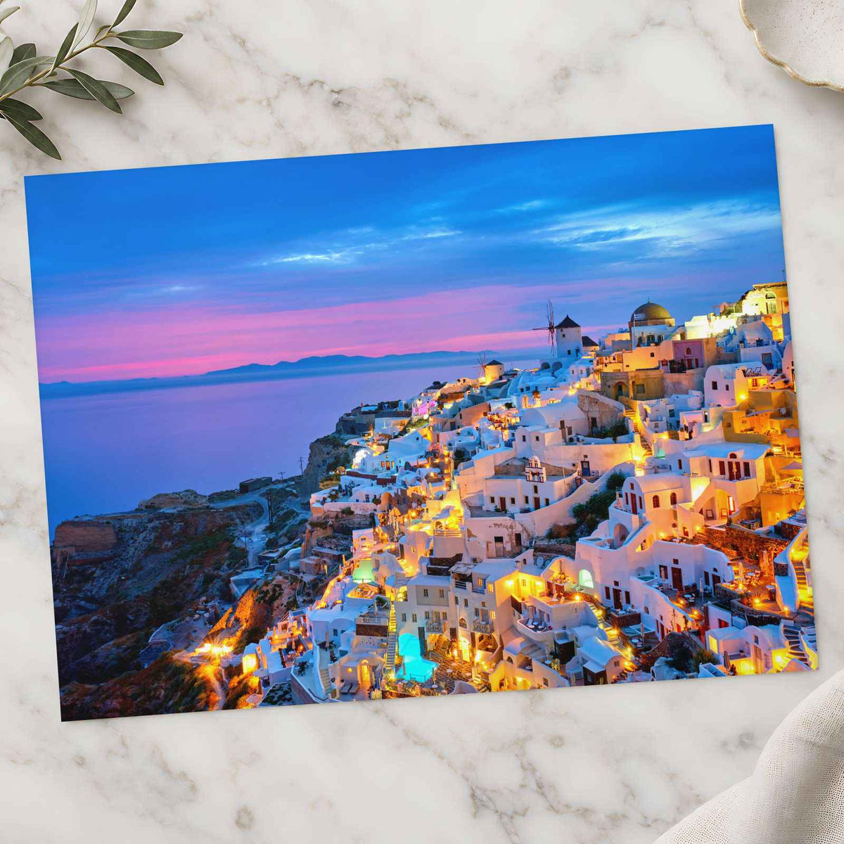 Santorini at Night Photographic Art Print (7 Sizes) - Crisp Detail