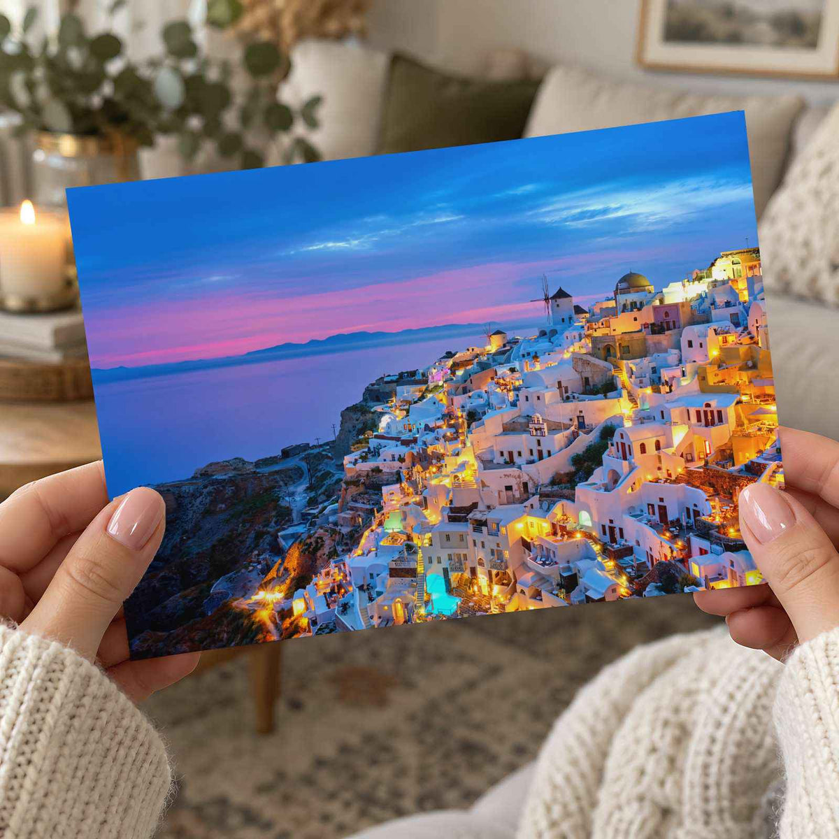 Santorini at Night Photographic Art Print (7 Sizes) - Crisp Detail