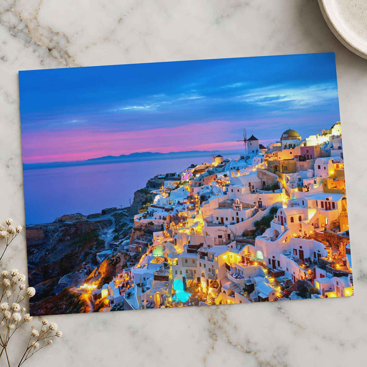 Santorini at Night Photographic Art Print (7 Sizes) - Crisp Detail