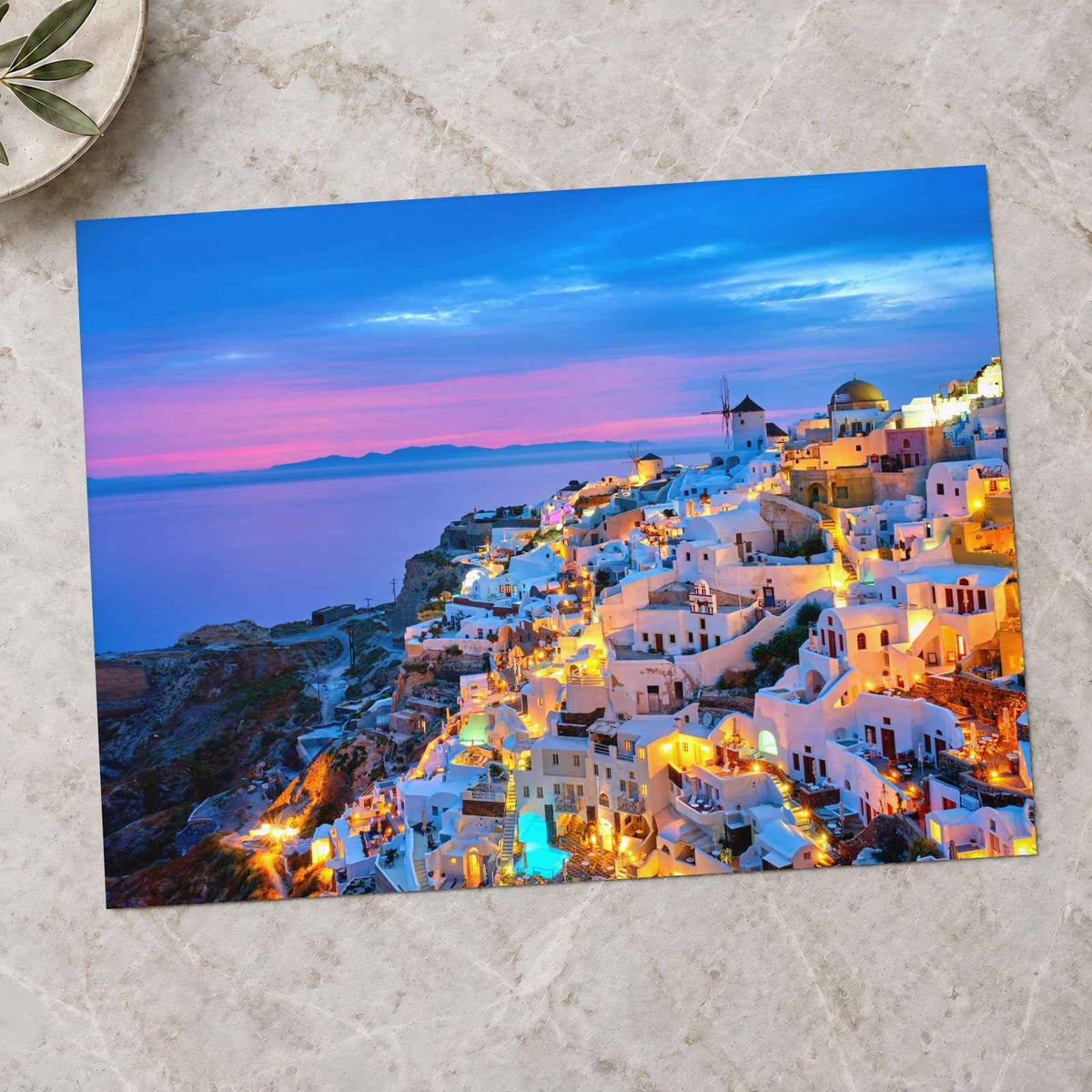 Santorini at Night Photo Print Wall Decor