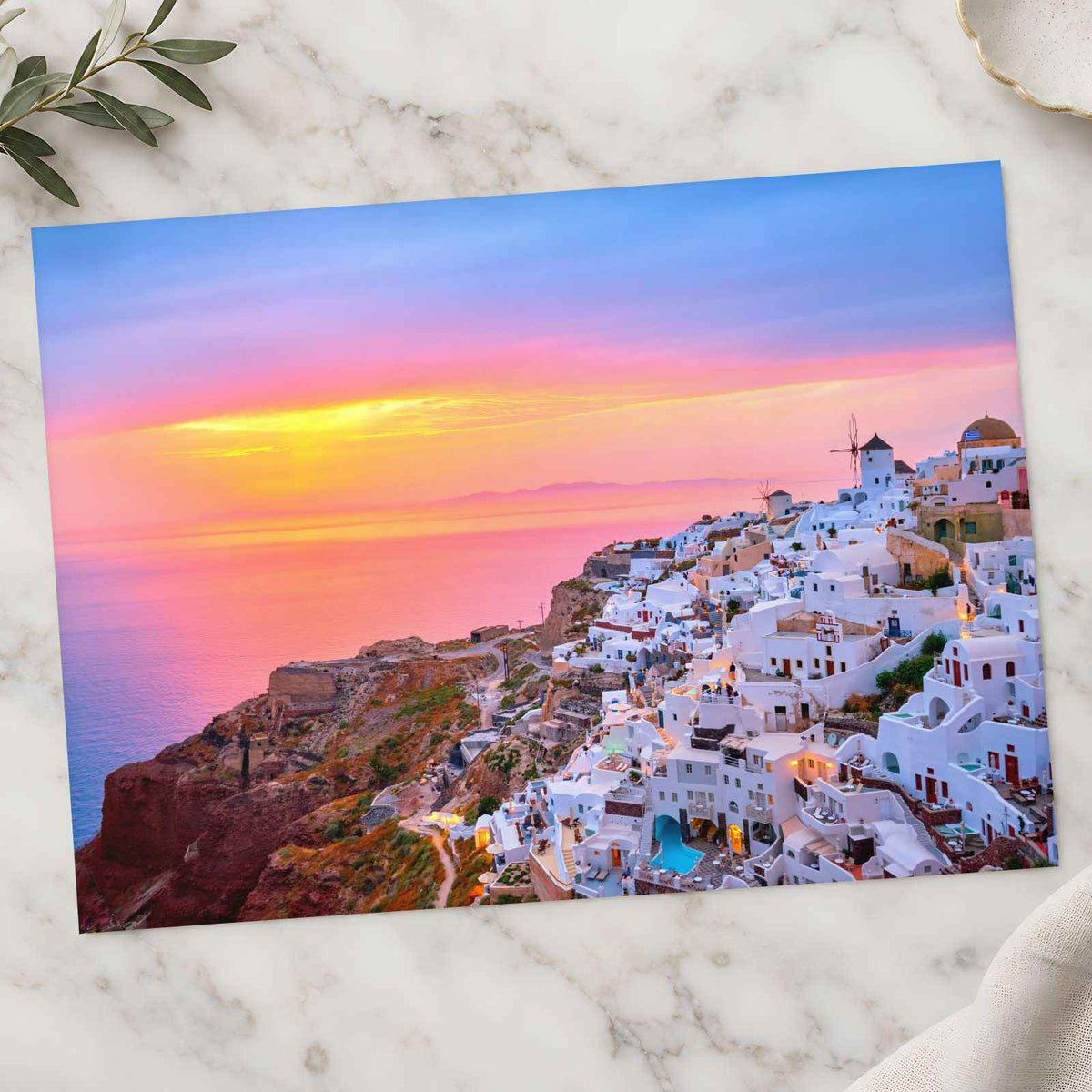 Santorini with Beautiful Sky Photography Print (7 Sizes) - Printed in USA