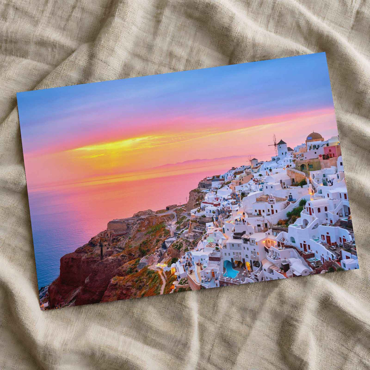 Santorini with Beautiful Sky Photography Print (7 Sizes) - Printed in USA