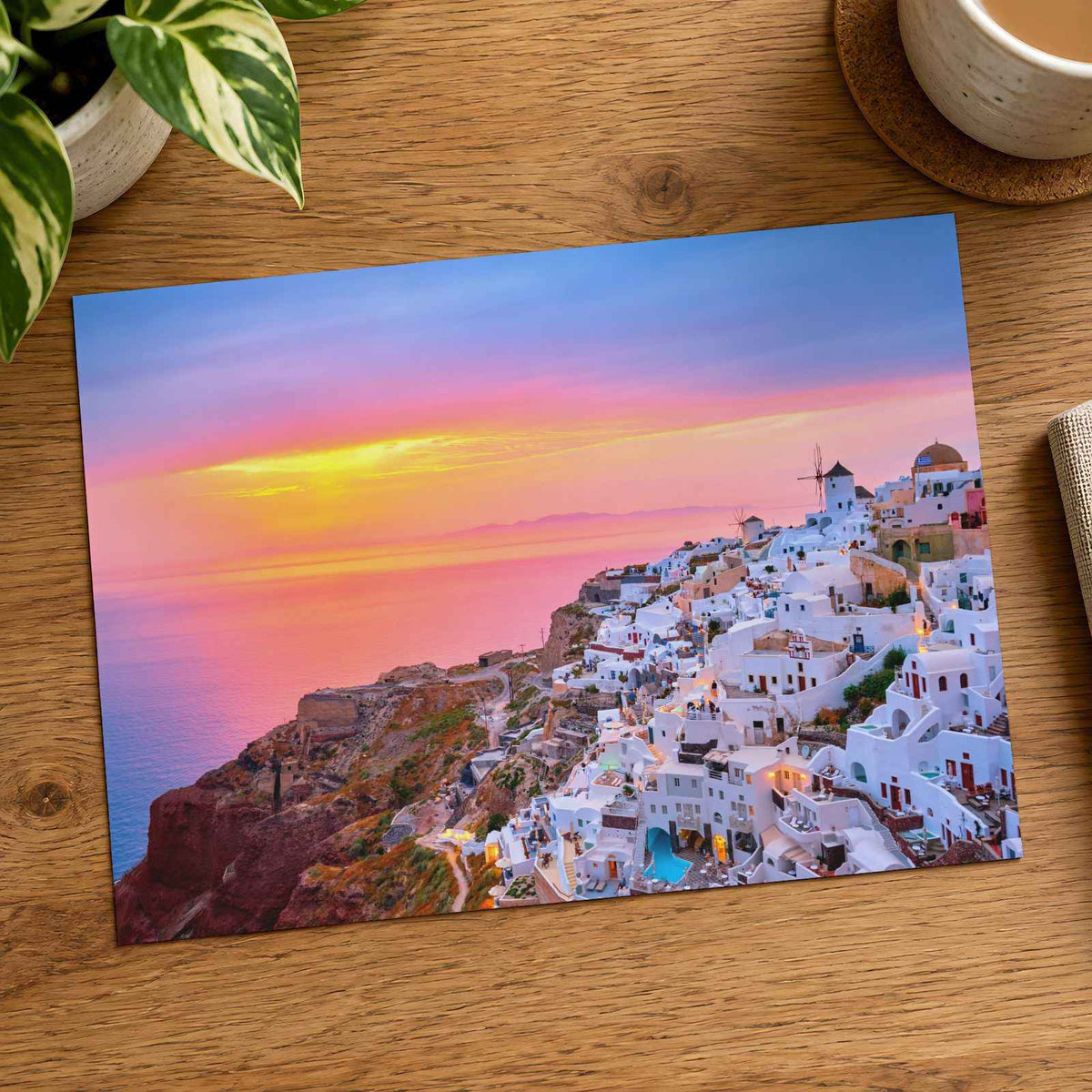 Santorini with Beautiful Sky Photography Print (7 Sizes) - Printed in USA