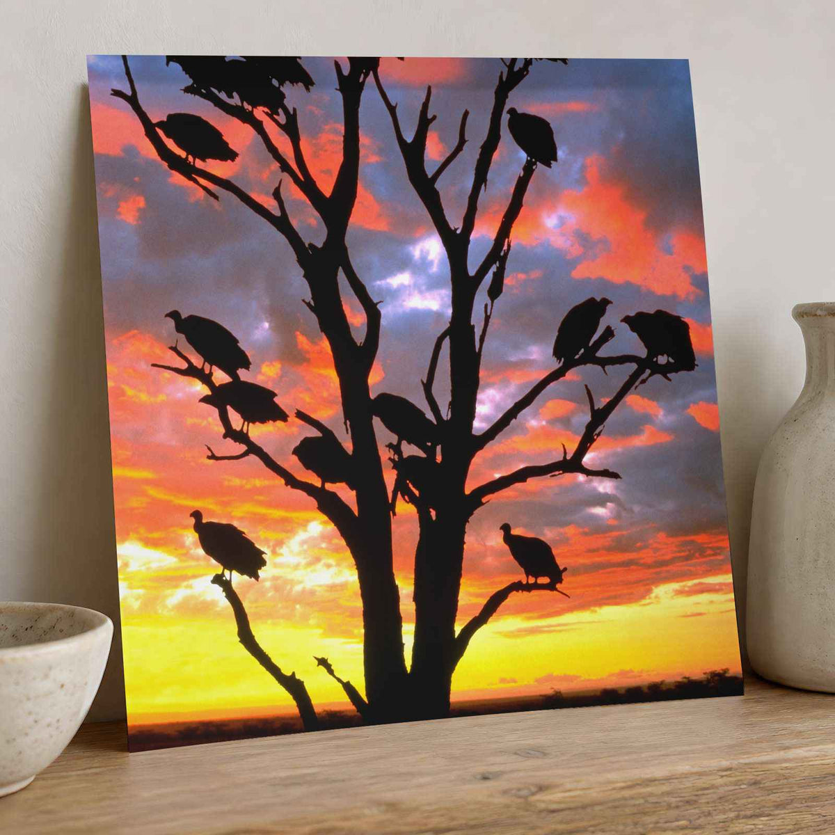 Vivid Sky Silhouettes of Vultures on Tree Photo Wall Print (7 Sizes) - Frameable