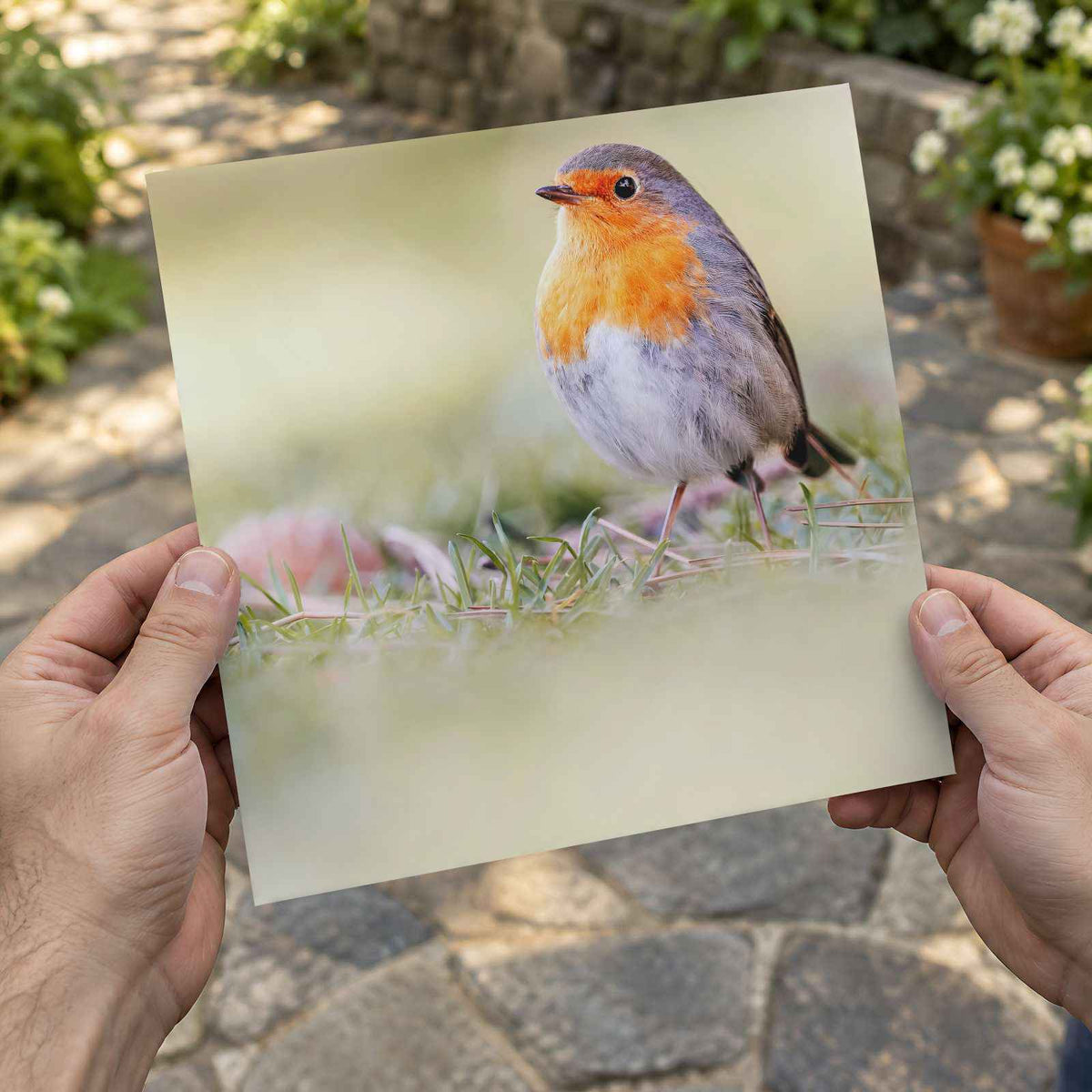 Robin Standing on Top of Grass Covered Field Photography Print (7 Sizes)