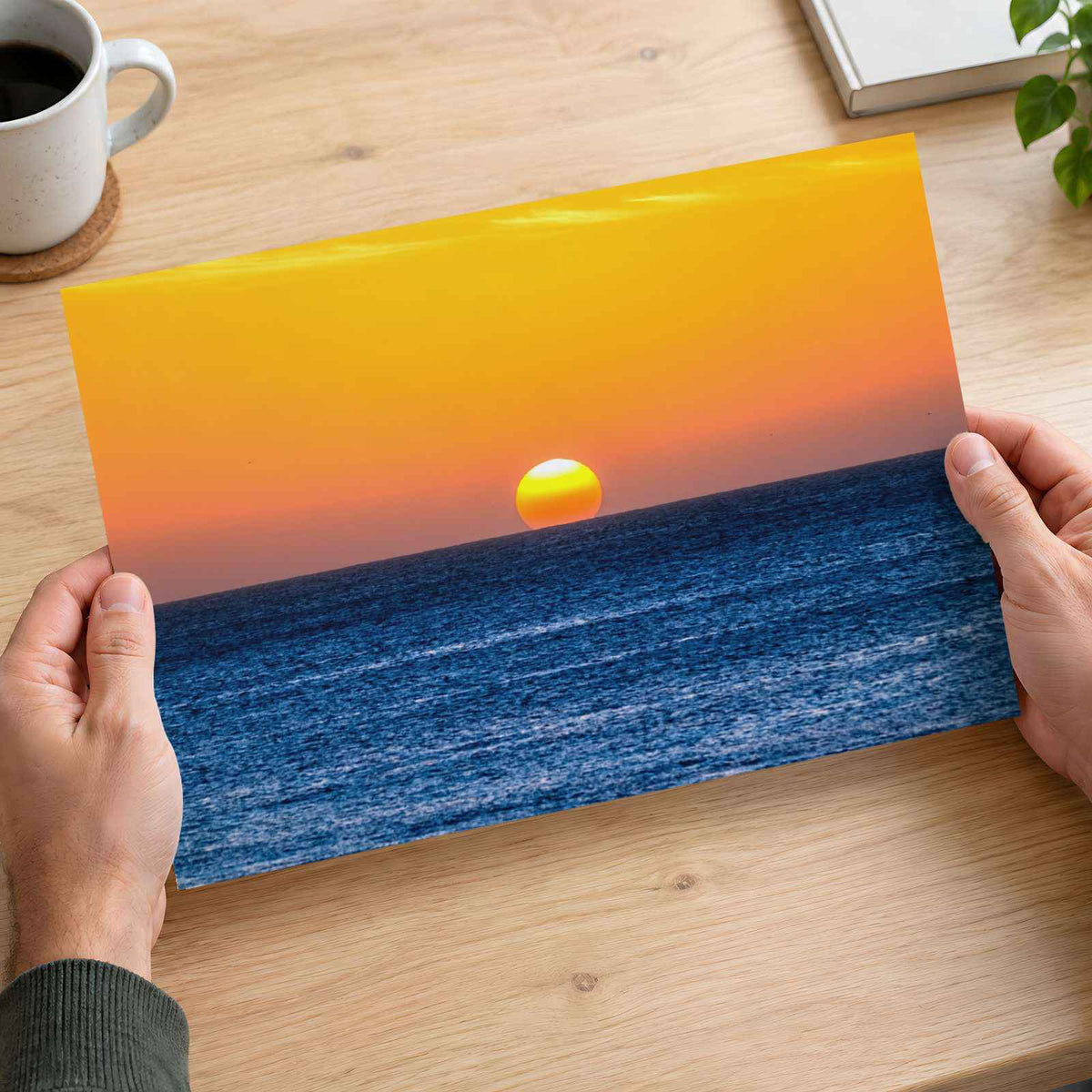 Low Sun on Horizon Above a Dark Blue Ocean Photo Wall Print (7 Sizes)