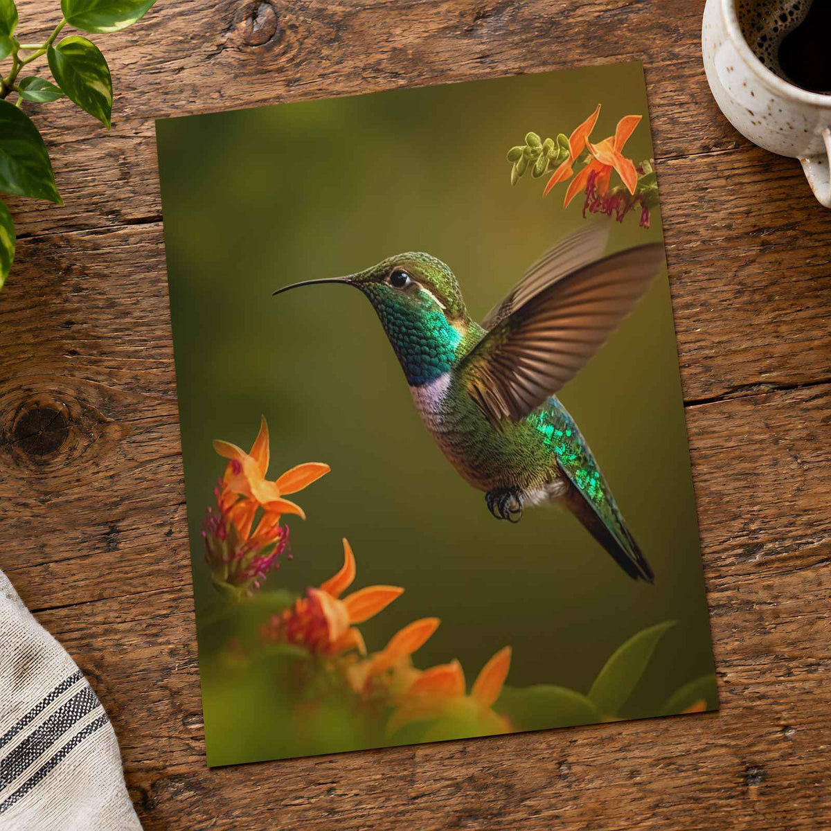 Hummingbird Flying Near Flowers by Allec Gomes Photo Print Wall Decor