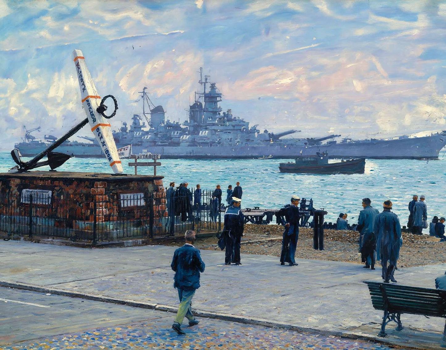 Uss New Jersey Passing Victory's Anchor Southsea in 1949 Art Print (7 Sizes)