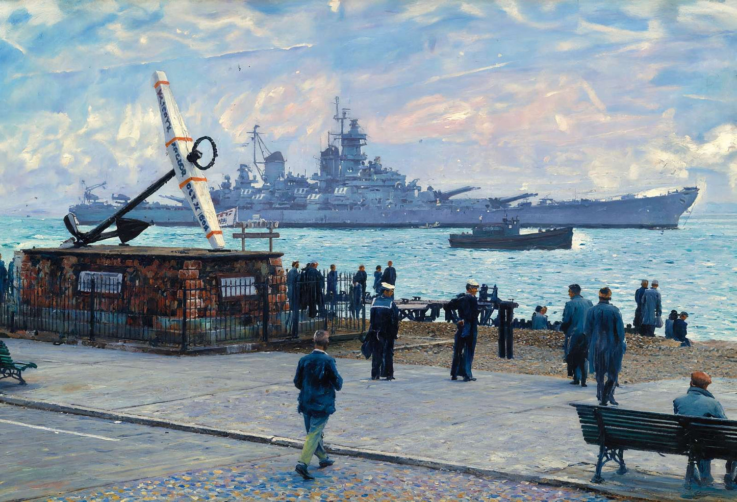 Uss New Jersey Passing Victory's Anchor Southsea in 1949 Art Print (7 Sizes)