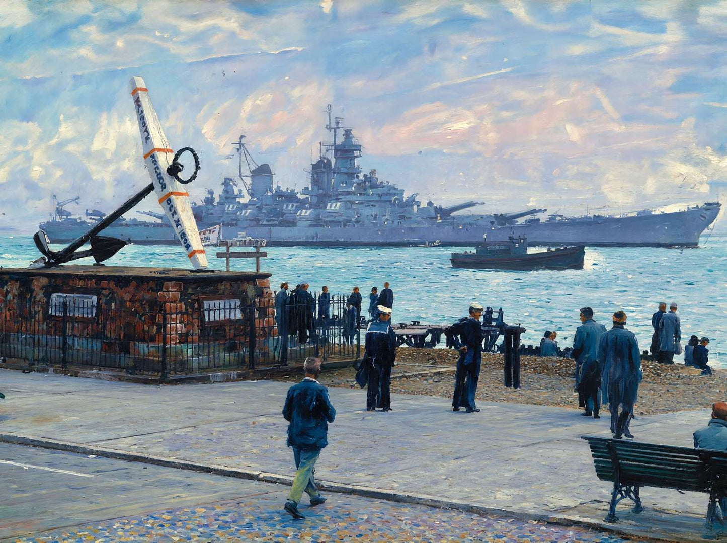 Uss New Jersey Passing Victory's Anchor Southsea in 1949 Art Print (7 Sizes)