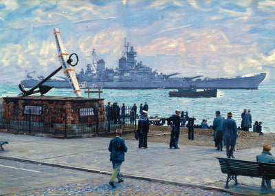 Uss New Jersey Passing Victory's Anchor Southsea in 1949 Art Print (7 Sizes)