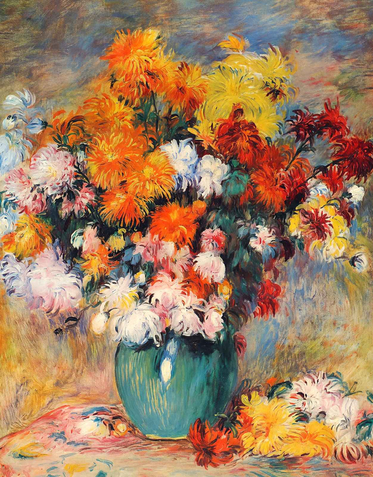 Vase of Chrysanthemums Fine Art Print 1890 by Pierre-Auguste Renoir (6 Sizes)