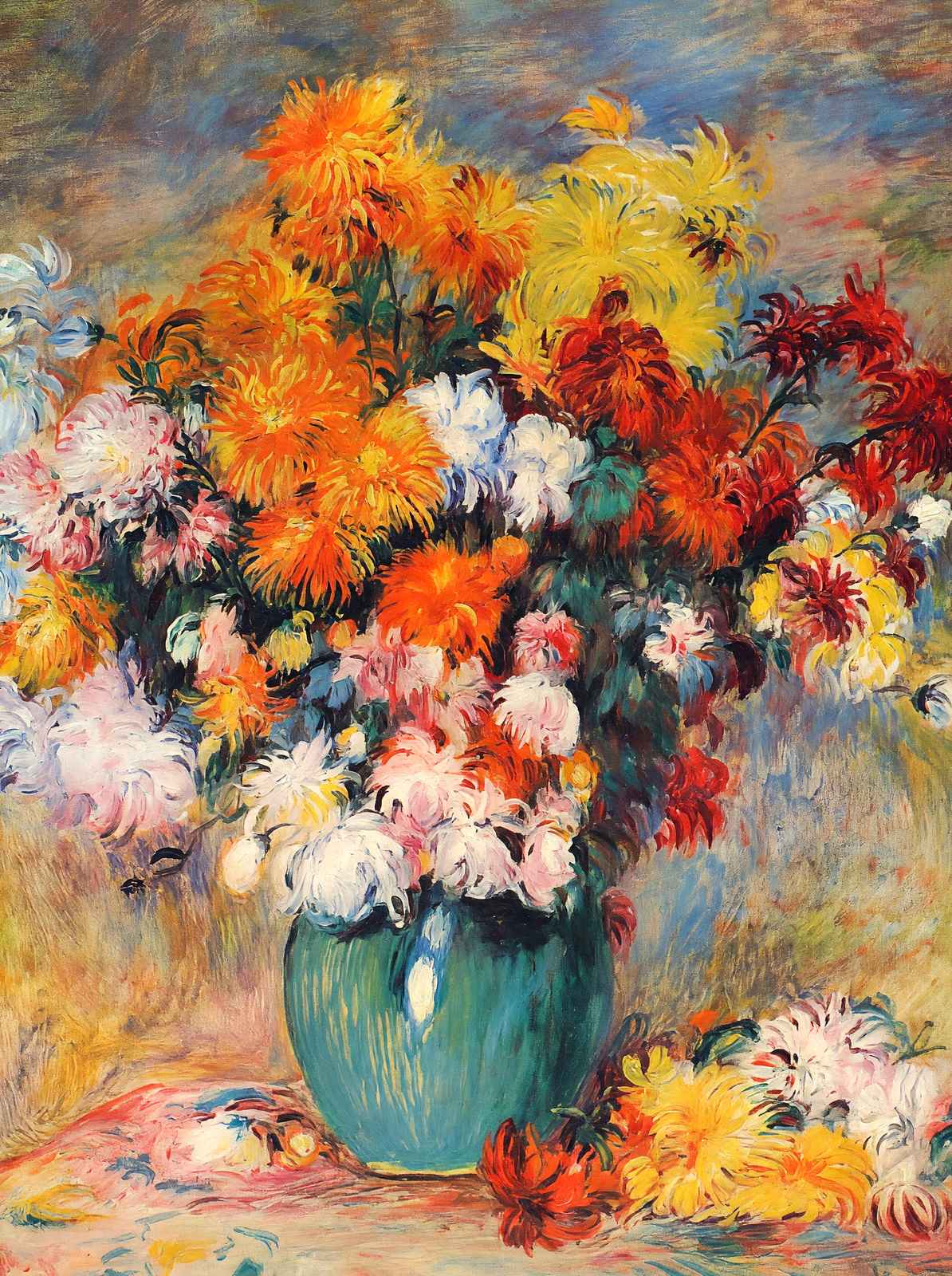 Vase of Chrysanthemums Fine Art Print 1890 by Pierre-Auguste Renoir (6 Sizes)