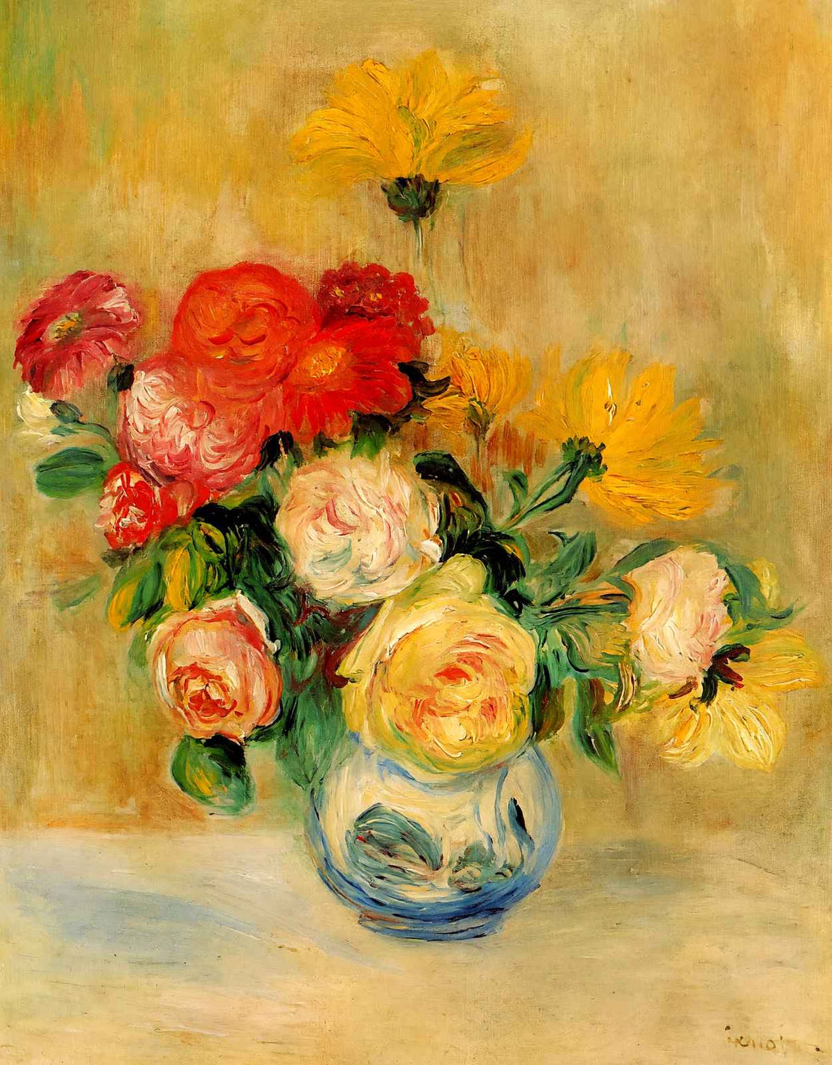 Vase of Roses and Dahlias Fine Art Print 1884 by Pierre-Auguste Renoir (6 Sizes)