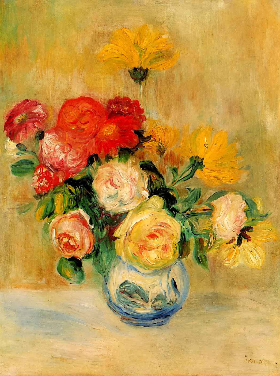 Vase of Roses and Dahlias Fine Art Print 1884 by Pierre-Auguste Renoir (6 Sizes)